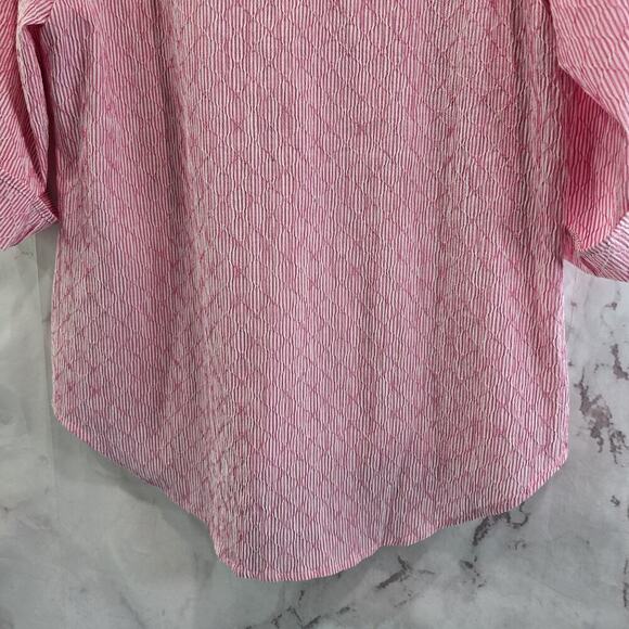 Chicos Shirt Women 1 Medium Pink Striped Popover Seersucker Textured Lemonia - Picture 7 of 12
